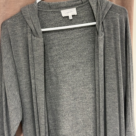 Soma WKND Soft Brushed Terry Hooded Cardigan Robe Grey Lounge Cozy Luxury - Picture 2 of 8